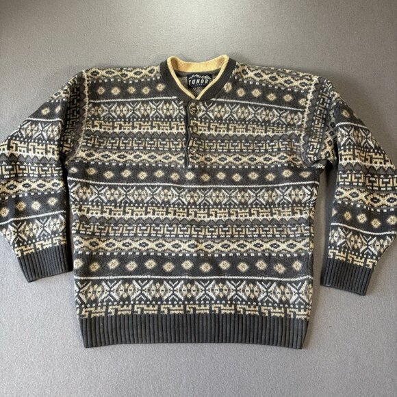 VTG Tundra Canada Wool Knit Sweater Mens Size M Pullover Fair Isle Nordic Ski - Picture 1 of 9